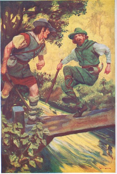 En un momento de mala suerte resbaló sobre las tablas de madera (litografía en color) de Thomas Heath Robinson