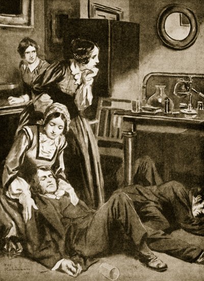 James Simpson y sus ayudantes descubren el cloroformo, noviembre de 1847 (litografía) de Thomas Heath Robinson