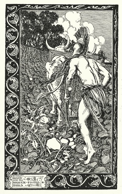 Jasón y los toros de patas bravas (litografía) de Thomas Heath Robinson