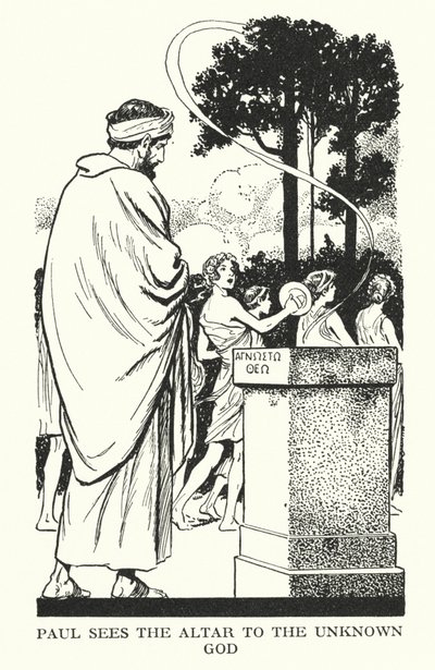 Pablo ve el Altar al Dios desconocido (lito) de Thomas Heath Robinson