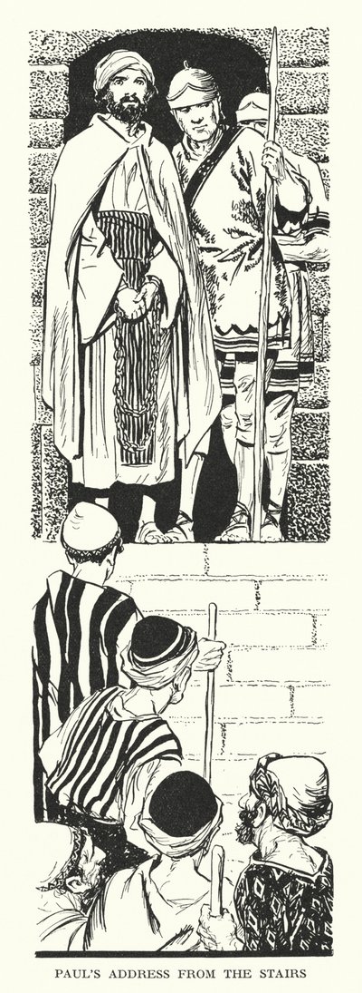 Discurso de Pablo desde la Escalera (litografía) de Thomas Heath Robinson
