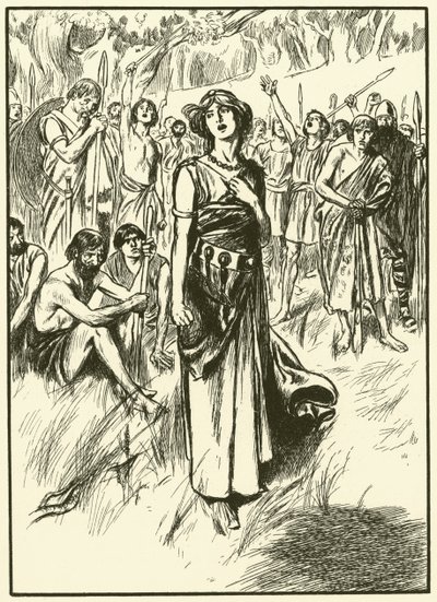 La reina Boadicea y sus soldados (grabado) de Thomas Heath Robinson