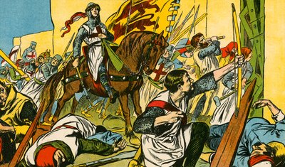 Ricardo Corazón de León luchando en Tierra Santa (litografía en color) de Thomas Heath Robinson