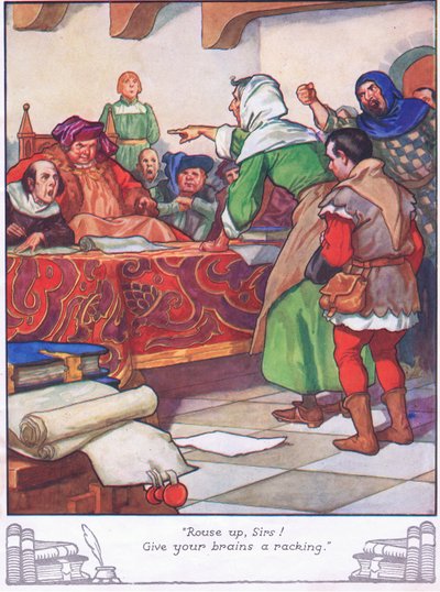 "¡Despierten, señores! Dense una vuelta por la cabeza". (litografía en color) de Thomas Heath Robinson