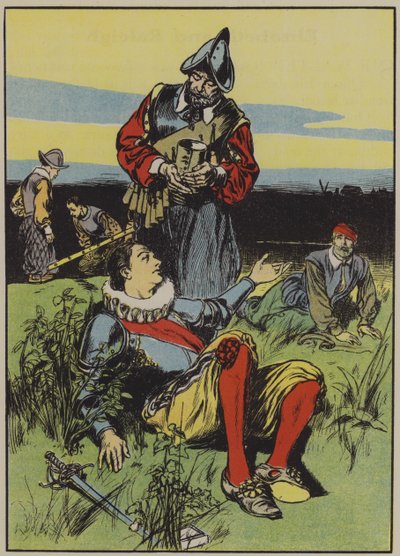 Sir Philip Sidney y el soldado moribundo (litografía en color) de Thomas Heath Robinson