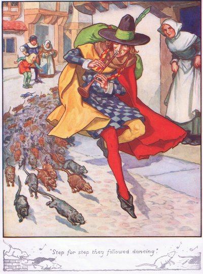 "Paso a paso siguieron bailando" (litografía en color) de Thomas Heath Robinson