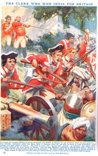 El empleado que ganó la India para Gran Bretaña (litografía en color) de Thomas Heath Robinson