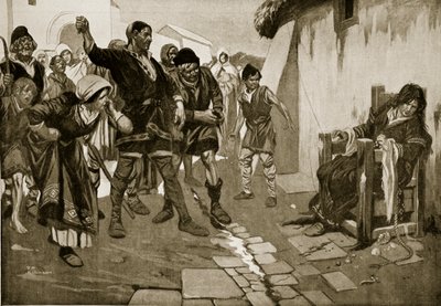 The Cucking-stool in Norman times, ilustración de "Hutchinson