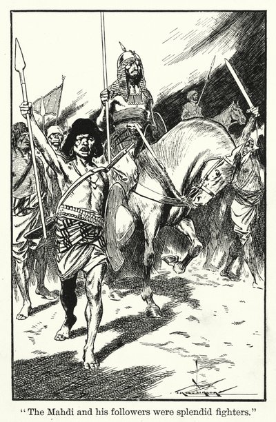 "El Mahdi y sus seguidores eran espléndidos luchadores" (litografía) de Thomas Heath Robinson