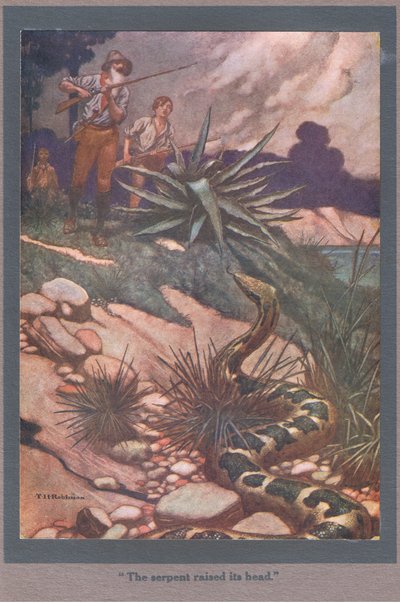 La serpiente levantó la cabeza (litografía en color) de Thomas Heath Robinson