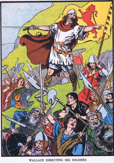 Wallace dirigiendo a sus soldados (litografía en color) de Thomas Heath Robinson