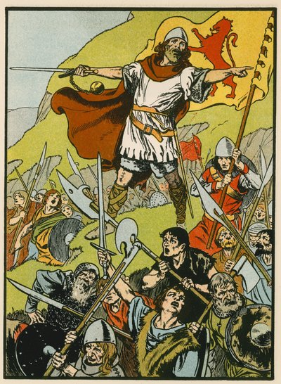 Wallace dirigiendo a sus soldados (litografía en color) de Thomas Heath Robinson