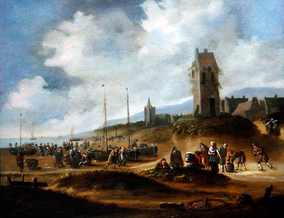 Una vista de Egmond con pescadores vendiendo su captura de Thomas Heeremans
