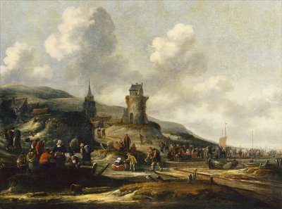 Vista de Scheveningen con pescadores vendiendo su captura de Thomas Heeremans