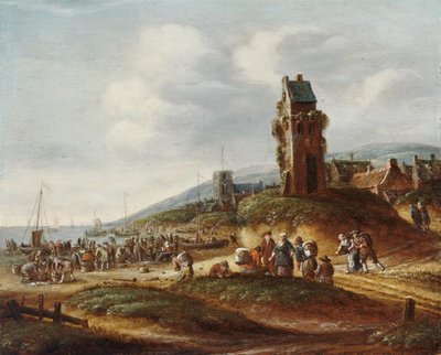 Pescadores descargando sus capturas en la playa cerca de Egmond de Thomas Heeremans