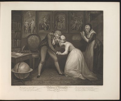 El señor de la casa le propone matrimonio a la humilde sirvienta Lámina 8. La niña buena recibe las direcciones honorables de su amo (título sobre el objeto) Virtud and Debauchery (título de la serie) Diligencia y disipación (título de la serie sobre el ob de Thomas Hellyer