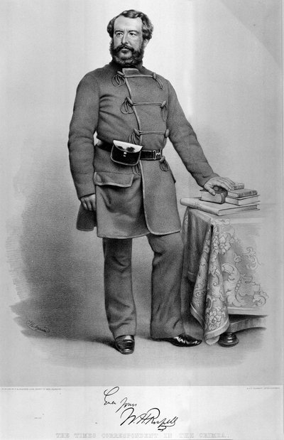 Retrato de W.H. Russell (1820-1907) corresponsal de The Times en Crimea, con una reproducción de su autógrafo, publicado en 1855 de Thomas Herbert Maguire