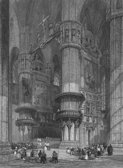 El Interior de la Catedral de Milán, Mirando Hacia el Altar Mayor, 1844 de Thomas Higham