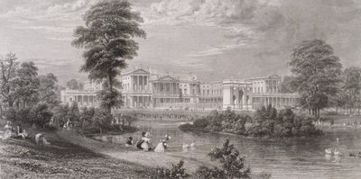 Vista del Palacio de Buckingham y el Arco de Mármol, desde el Parque de St. James, c.1835 de Thomas Higham