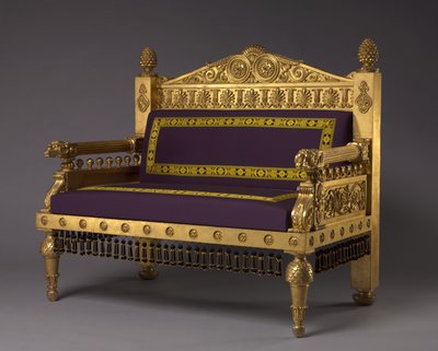 Sofá, fabricante desconocido, c.1802-1807 (madera dorada, tapicería de lana de reproducción) de Thomas Hope