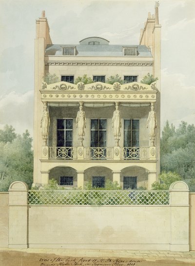 Vista de la parte trasera de la casa de Henry Phillip Hope hacia Hyde Park en Seymour Place, 1818 de Thomas Hope