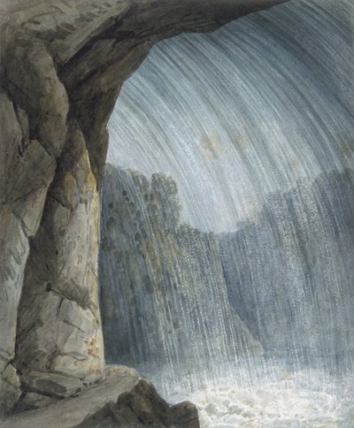 Bajo la cascada (acuarela y tiza sobre papel) de Thomas Hornor