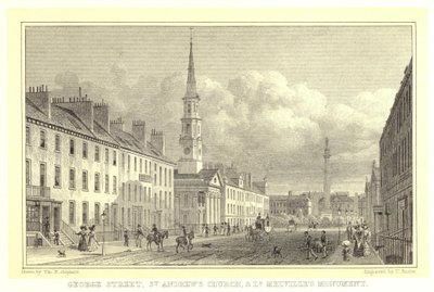 George Street, Iglesia de San Andrés y Monumento a Lord Melville (grabado) de Thomas Hosmer (after) Shepherd