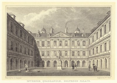 Patio interior, Palacio de Holyrood (grabado) de Thomas Hosmer (after) Shepherd