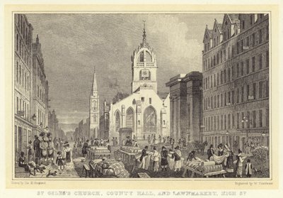 Iglesia de St Giles, County Hall y Lawnmarket, High Street de Thomas Hosmer (after) Shepherd