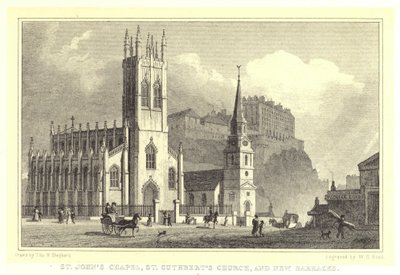 Capilla de San Juan, Iglesia de San Cuthbert y Nuevos Cuarteles de Thomas Hosmer (after) Shepherd