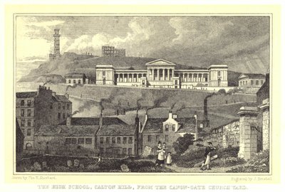 La Escuela Secundaria, Calton Hill, desde el Cementerio de la Iglesia Canon-Gate de Thomas Hosmer (after) Shepherd