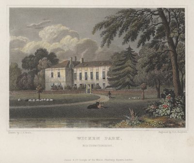 Parque Wicken, Northamptonshire (grabado en color) de Thomas Hosmer (after) Shepherd
