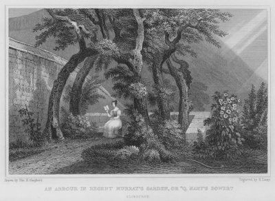 Un cenador en el jardín de Regent Murray, o Bower de la Reina María, Edimburgo (grabado) de Thomas Hosmer Shepherd