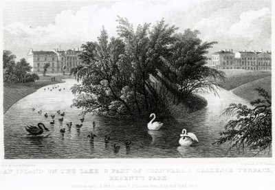 Una isla en el lago y parte de Cornwall y Clarence Terrace, Regent