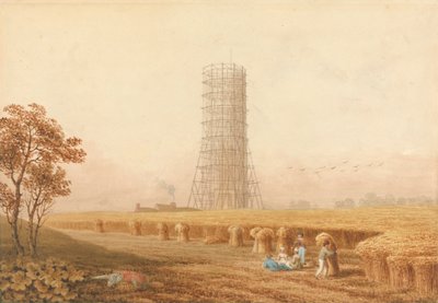 Columna de Bonaparte en andas en Boulogne, Francia, con segadores en un campo de Thomas Hosmer Shepherd