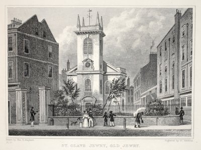 Iglesia de St Olave Jewry, Old Jewry, de Londres y sus Alrededores en el Siglo XIX, pub. Jones y Co., 1827-1829 de Thomas Hosmer Shepherd