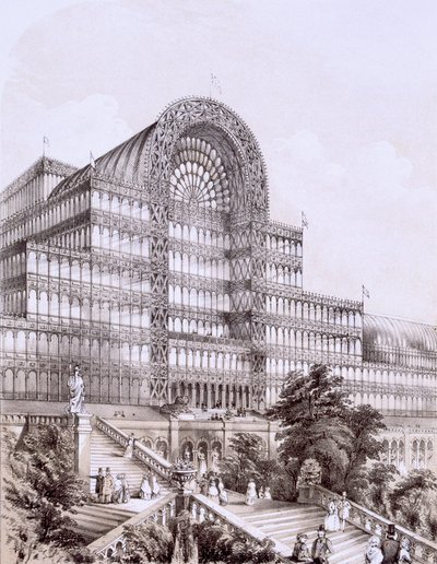 Palacio de Cristal en Sydenham, el frente del Gran Transepto, c.1851-55 de Thomas Hosmer Shepherd