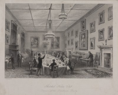 Cena de la Sociedad Dilettanti, Taberna Thatched House en St Jamess Street de Thomas Hosmer Shepherd