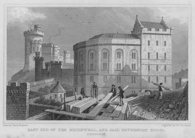 Extremo Este de la Cárcel y Casa del Gobernador de la Cárcel, Edimburgo (grabado) de Thomas Hosmer Shepherd