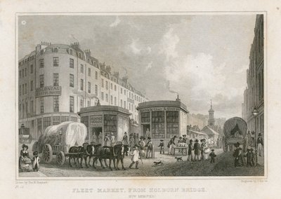 Mercado de la flota desde el puente de Holborn (ahora removido) de Thomas Hosmer Shepherd