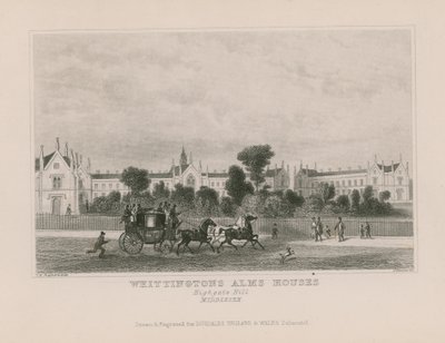 Vista general de las casas de beneficencia de Whittington de Thomas Hosmer Shepherd