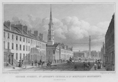 George Street, Iglesia de St Andrew y Monumento a Lord Melville, Edimburgo (grabado) de Thomas Hosmer Shepherd