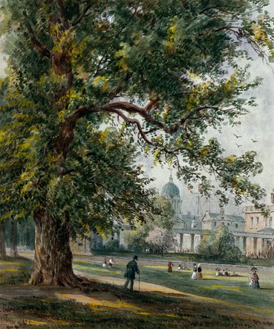 Greenwich Hospital desde el parque, junio de 1855 (acuarela con grafito) de Thomas Hosmer Shepherd