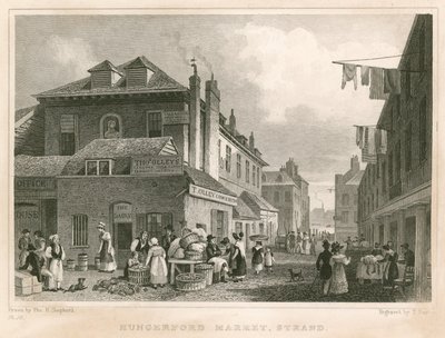 Mercado de Hungerford, cerca de York Buildings, The Strand, Londres de Thomas Hosmer Shepherd