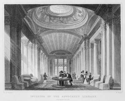 Interior de la Biblioteca del Abogado, Edimburgo, grabado por William Watkins, 1831 (grabado) (foto en blanco y negro) de Thomas Hosmer Shepherd