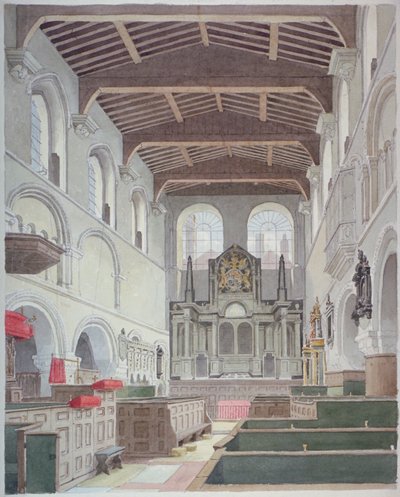 Vista interior de la Iglesia de San Bartolomé el Grande, Smithfield, Ciudad de Londres, 1821 de Thomas Hosmer Shepherd