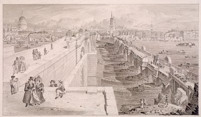 Puente de Londres viejo y nuevo, Londres, 1831 de Thomas Hosmer Shepherd