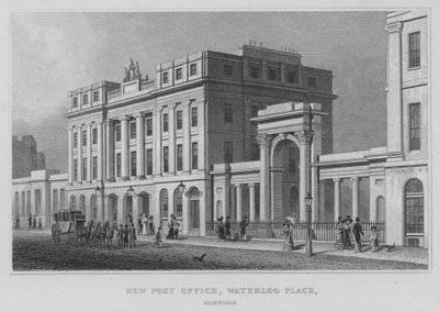 Nueva Oficina de Correos, Waterloo Place, Edimburgo (grabado) de Thomas Hosmer Shepherd