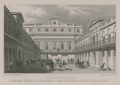Vista noroeste del Depósito de Caballos y Carruajes de Londres, Gray
