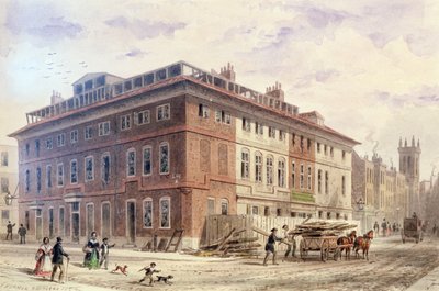 Casa antigua en New Street Square, frente sureste de Thomas Hosmer Shepherd